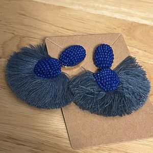 Stella & Dot Blue Beaded Ashton Tassel Earrings